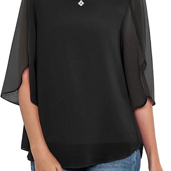 NWT Neineiwu Womens Casual Scoop Neck Loose Top 3/4 Sleeve Chiffon Blouse Shirt - Picture 1 of 6